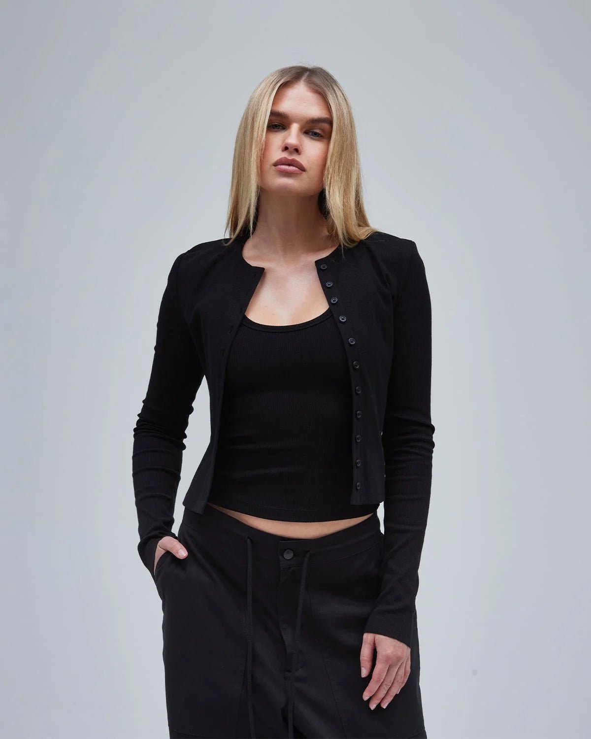 Demi Ribbed Cardigan - Black - ThirtyYears