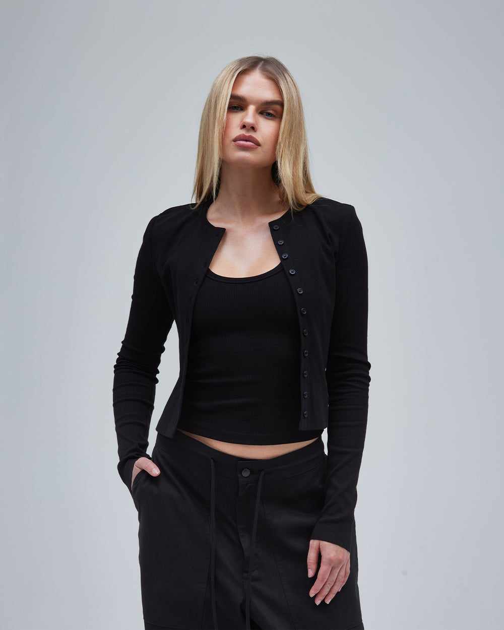 Demi Ribbed Cardigan - Black