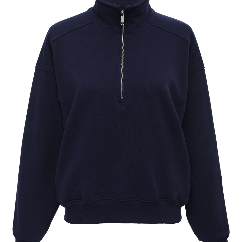 navy blue fleece cotton pullover quarter zip