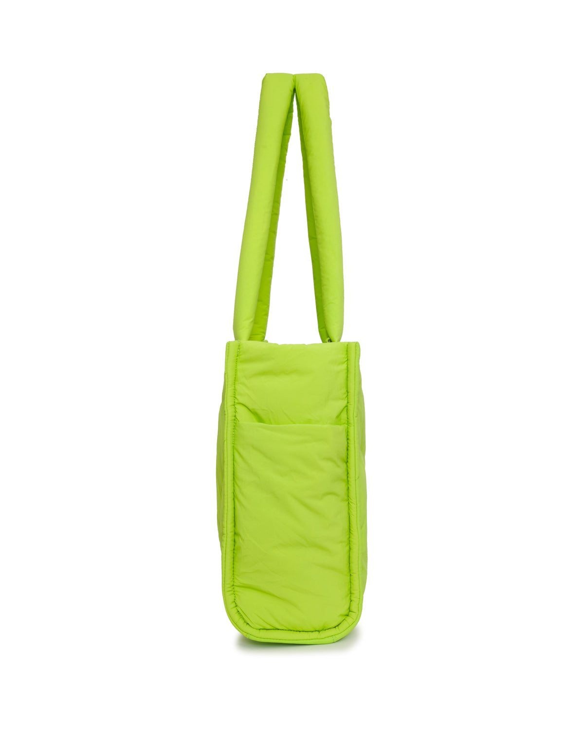 
                  
                    neon bright lime green drift puffer tote bag gym side pocket crossbody strap
                  
                