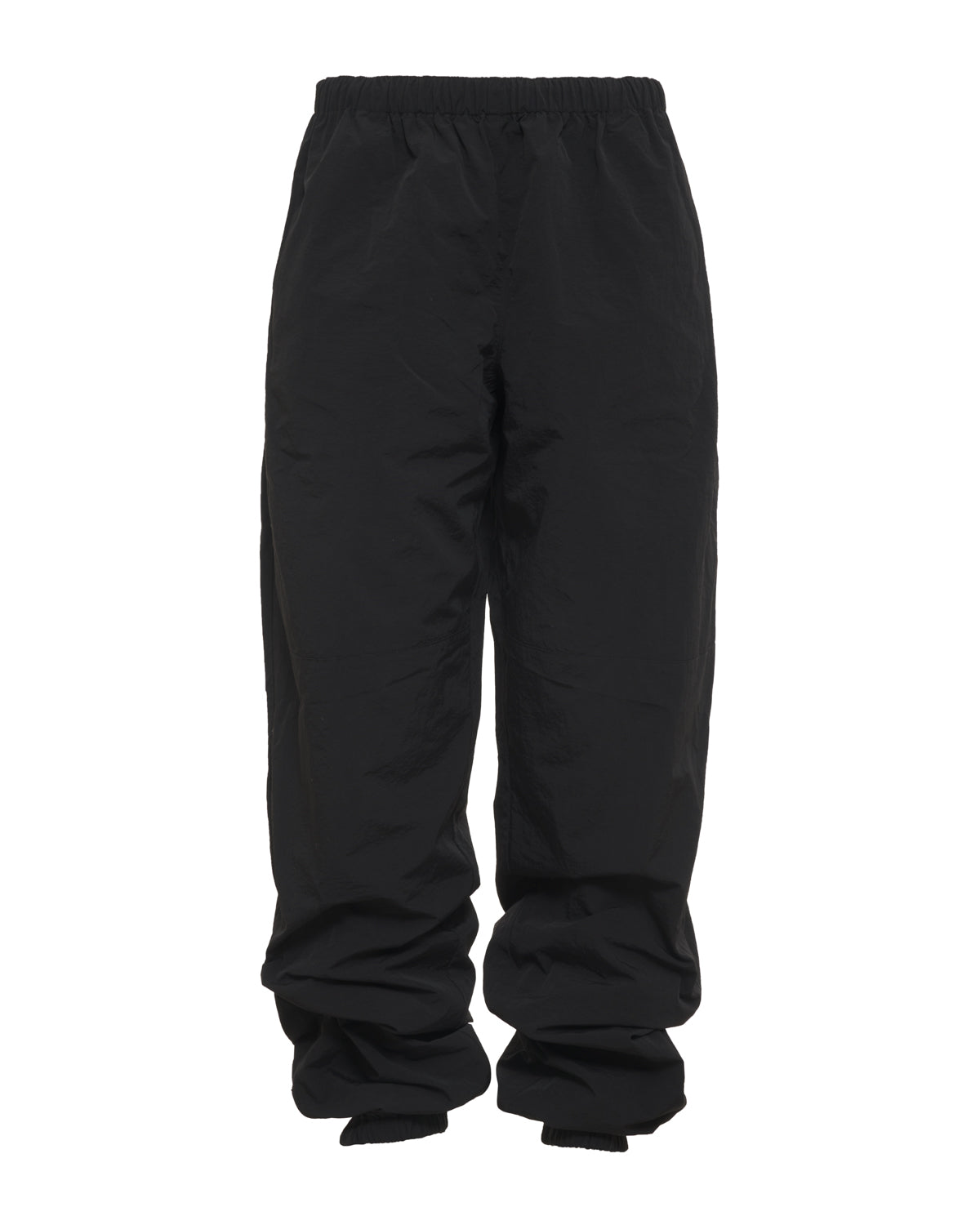 black nylon cargo style track pants elastic waist zip cuffs
