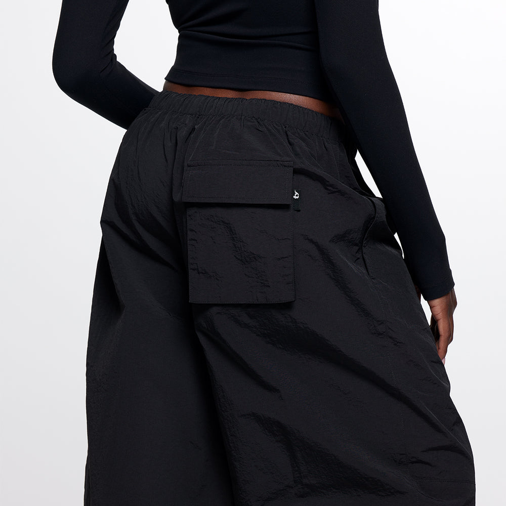 
                  
                    black nylon cargo style track pants elastic waist zip cuffs
                  
                