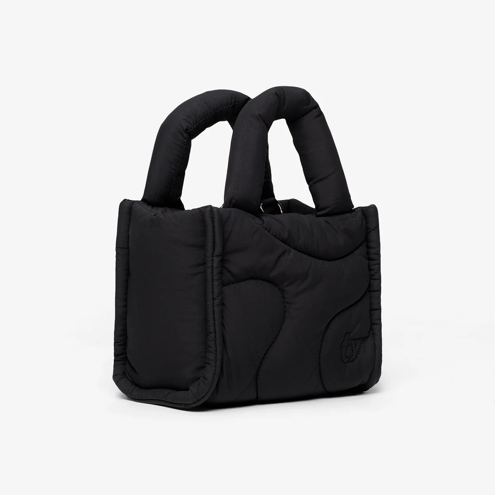 A black mini tote bag