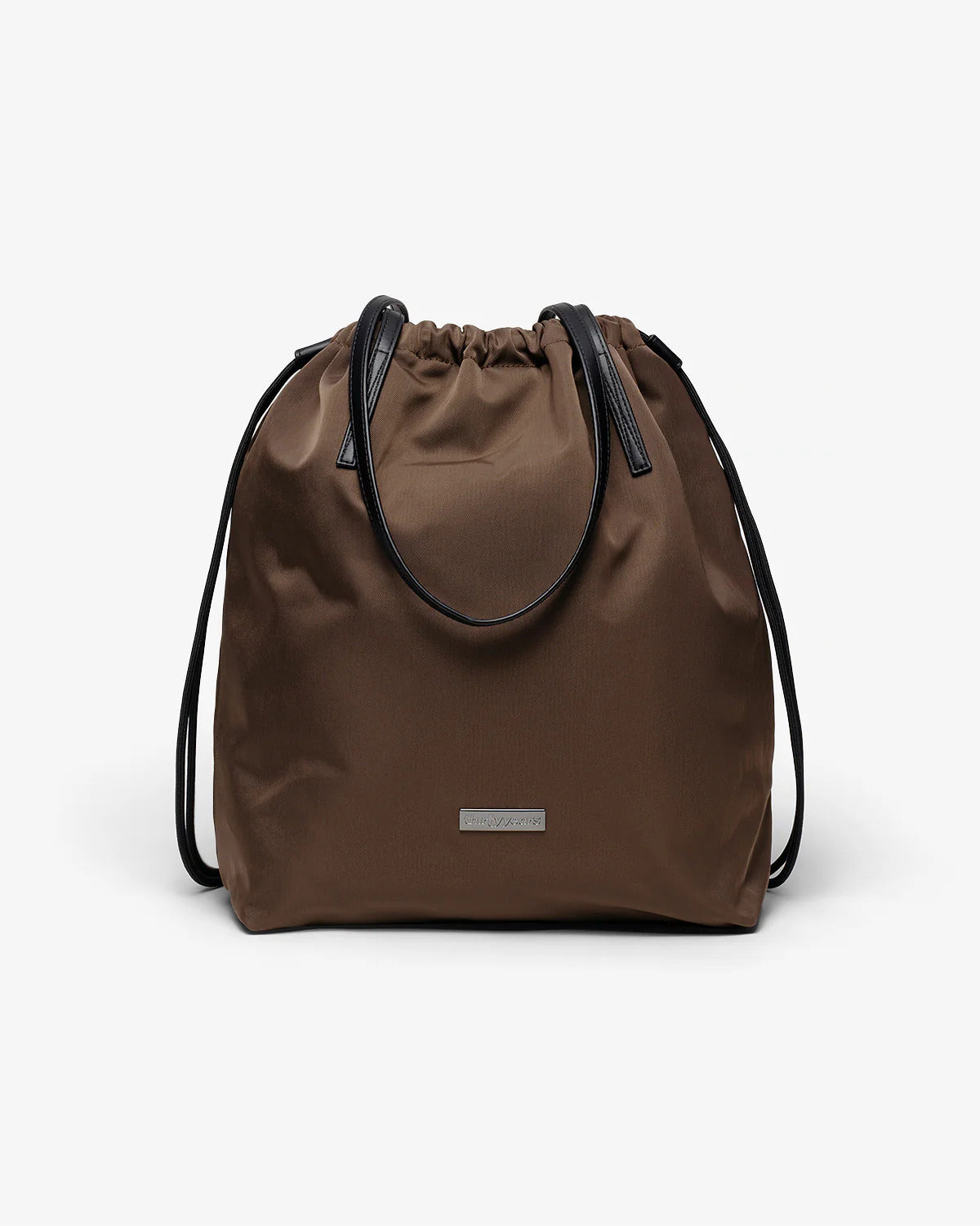 
                  
                    A brown drawstring shoulder bag
                  
                