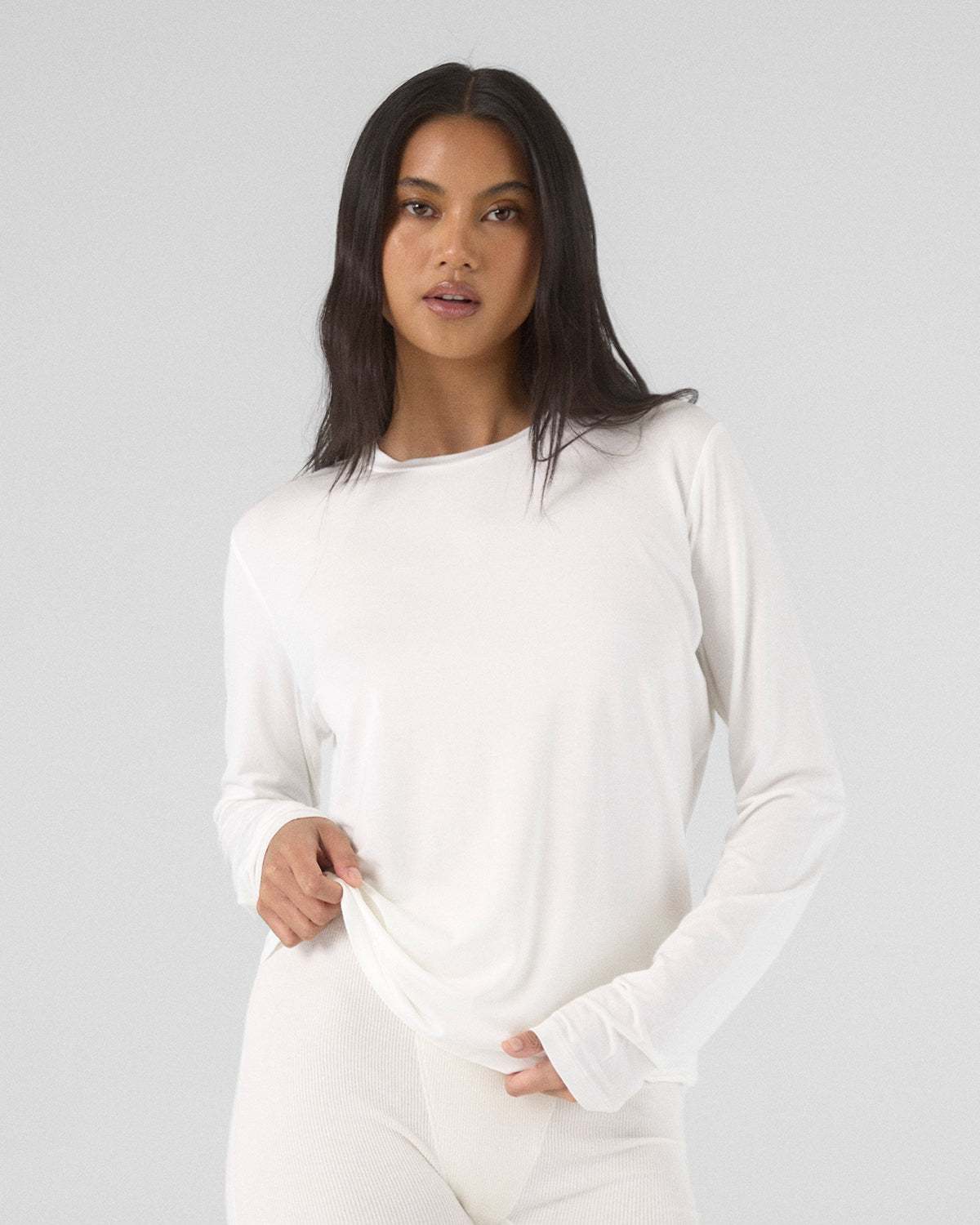 Modal Long Sleeve Tee - Off - White - ThirtyYears