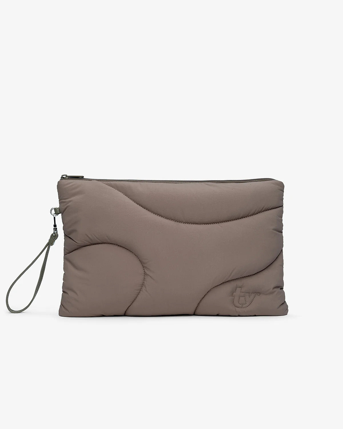 A taupe wristlet