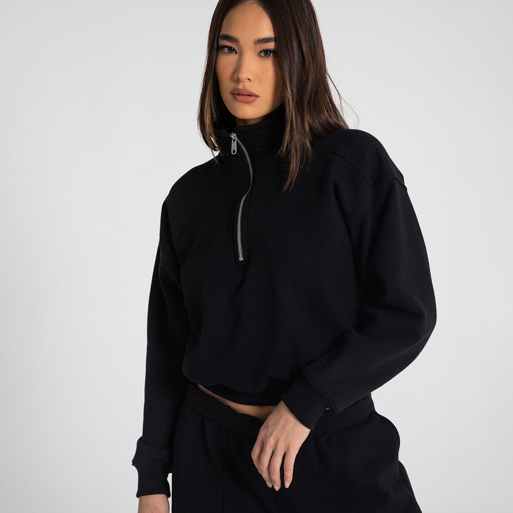 
                  
                    black fleece cotton pullover quarter zip
                  
                